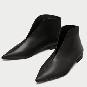 Zara Black Pointed Leather Ankle Boots